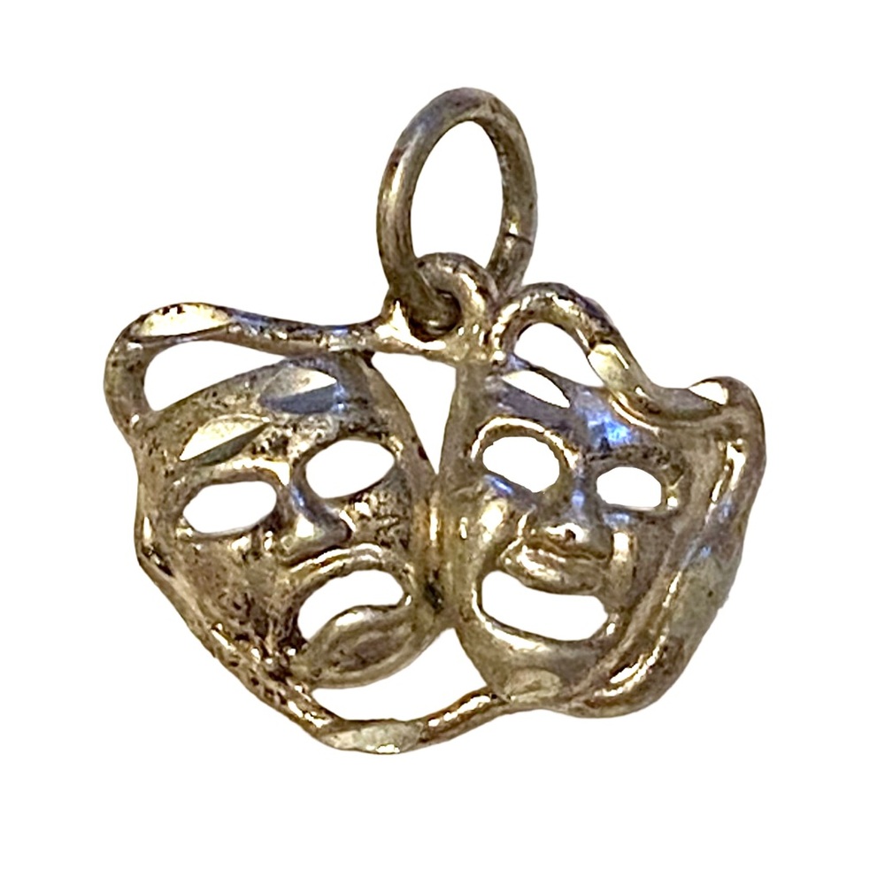 Sterling Silver Drama Face Mask Theater Charm Necklace Pendant 925
